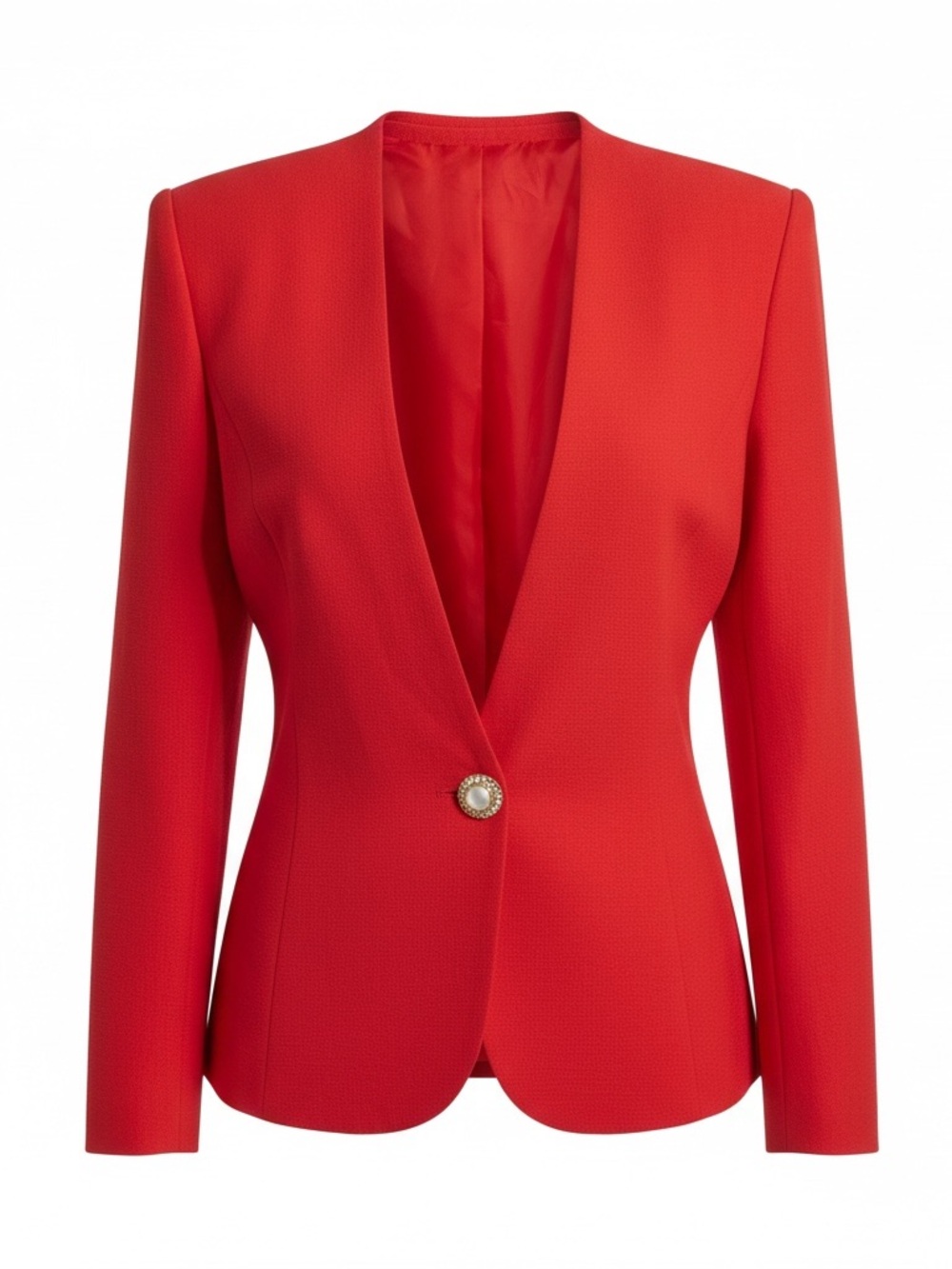 VTG Karen Miller New York Red Collarless Blazer Jacket Rhinestone Button Size 12